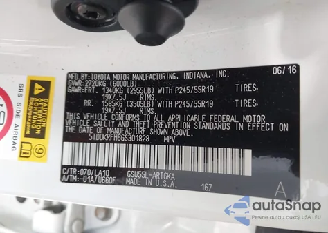 2016 Toyota Highlander Limited V6 z USA, uszkodzony, nr VIN 5TDDKRFH6GS301828